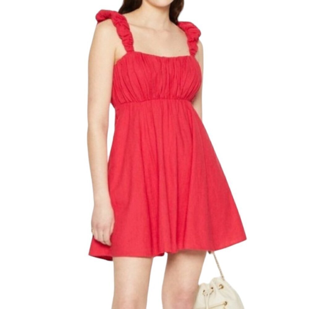 Abercrombie and Fitch Linen Cotton Pink Red Ruffle Sleeveless Mini Dress